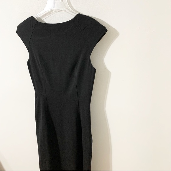 Theory Midi Length Cap Sleeved Wool Blend Little Black Dress Rounded Neckline - Picture 4 of 7